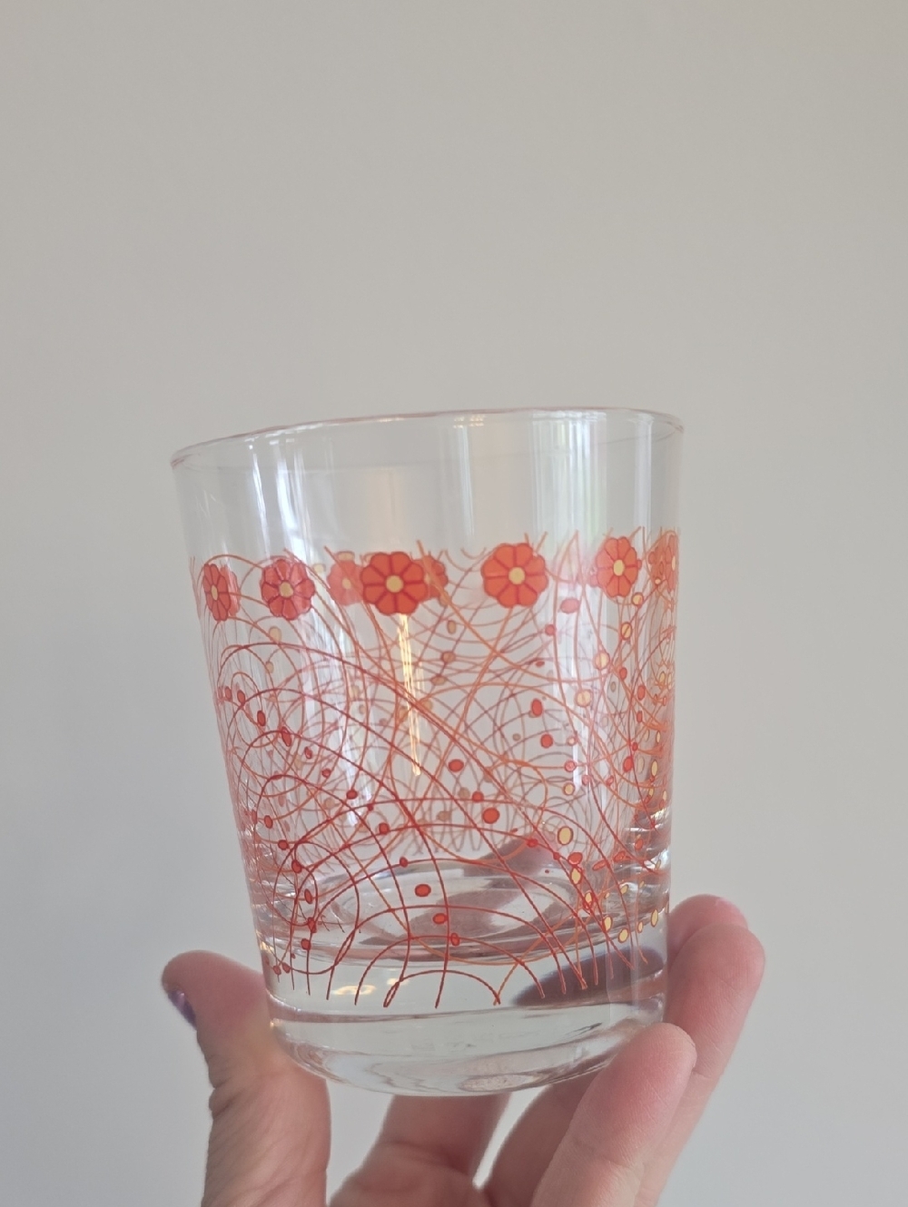 Vintage Ikea Orange Floral Lowball Glass